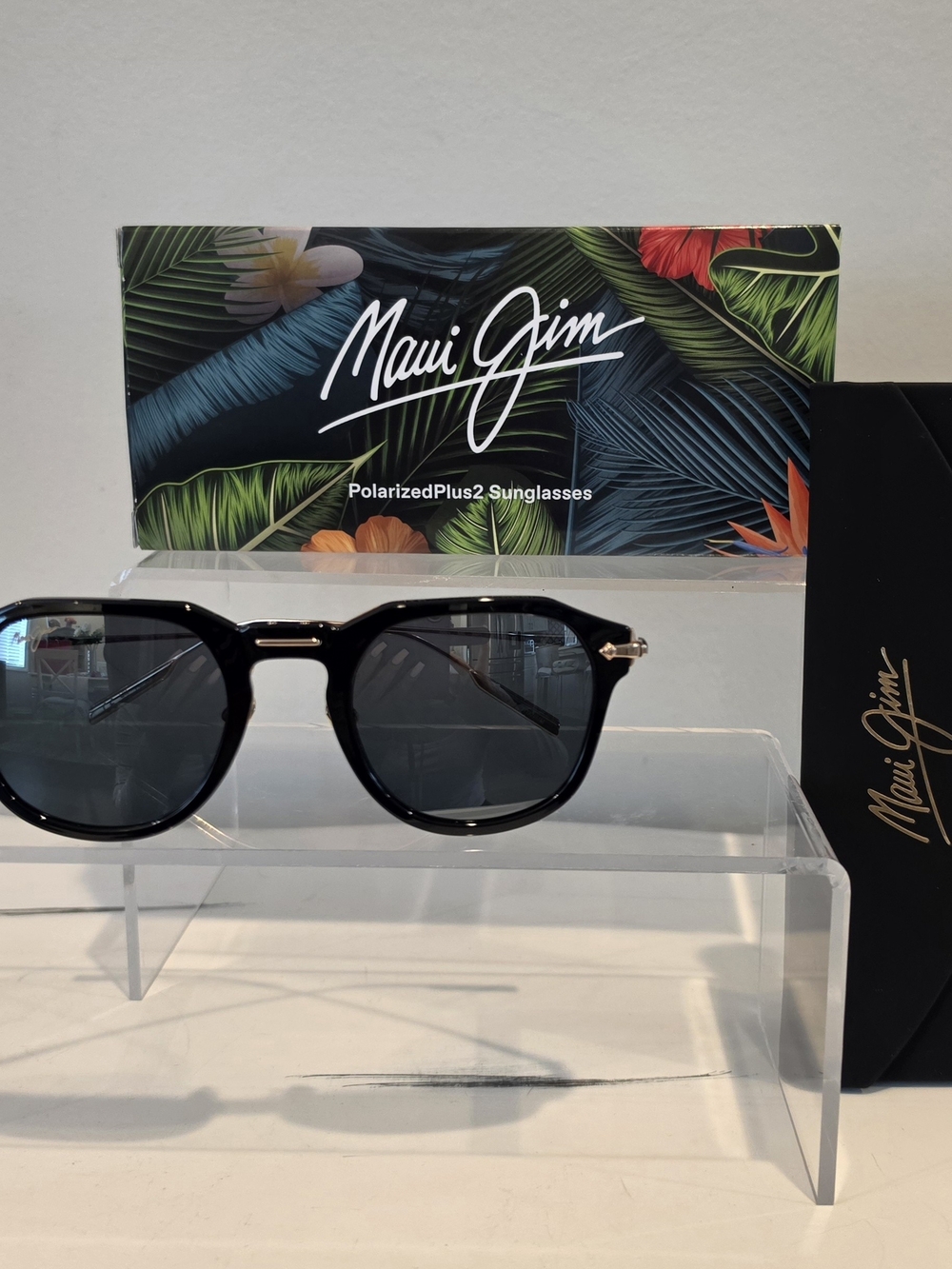 Maui Jim Black Frame Sunglasses with Dark Blue Lenses